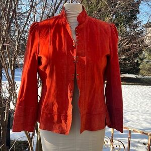 Women's Red Suede Button-Front Blazer Jacket